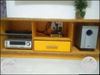 Brown Wooden TV Stand With Flat Screen Television