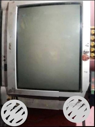 Gray CRT Television With Remote