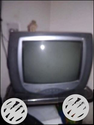 Gray CRT TV With Remote