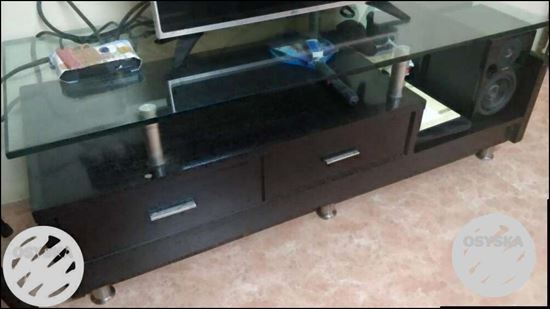 Black Wooden TV Stand With Flat Screen TV