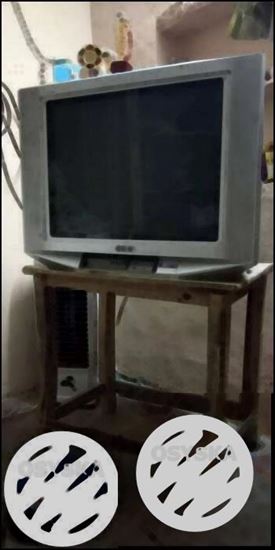 Gray CRT Television With Remote