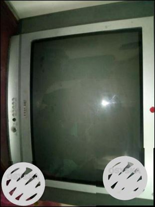 Gray CRT TV With Remote