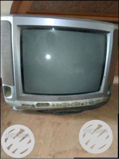 Gray CRT Television With Remote