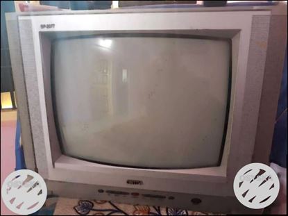 Gray CRT Television With Remote